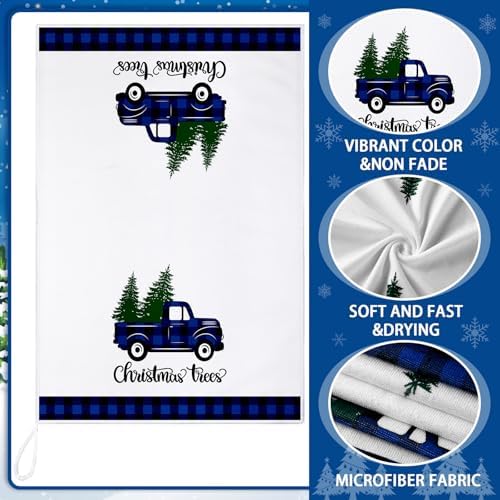 Sratte 6 Pcs Christmas Kitchen Towels Blue Black Buffalo Plaid Dish Towel
