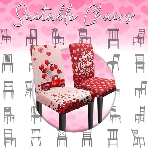 Valentine Chair Covers Set of 4 Valentines Heart Chair Back Covers Valentine Dining Chair Covers for Party Kitchen Removable Valentines Decorations