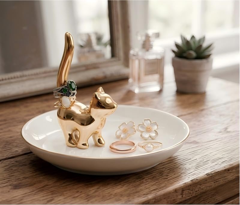 Ceramic Ring Dish Trinket Tray for Jewelry / Yellow Gold