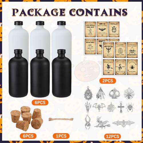 Uiifan 31 Pcs Halloween Potion Bottles Set with Cork,White, Black,16 oz