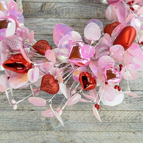 AMF0RESJ Valentine's Day Wreath for Front Door Valentine Wreath with Pink Eucalyptus Leaves,Pink and red Hearts for Indoor Outdoor Wedding Anniversary Party Home Wall Window Festival Decoration