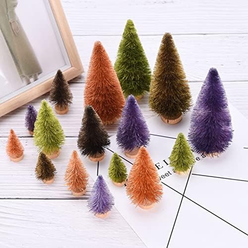 MANMAOHE 16 PCS Mini Christmas Trees Small Christmas Bottle Brush Trees with Wood Base Miniature Pine Trees Sisal Trees for Xmas Holiday Party Home Tabletop Tree Decor (16PCS)
