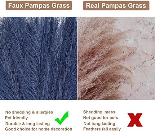 30PCS Navy Blue Faux Pampas Grass 17" for Vase Filler Decor