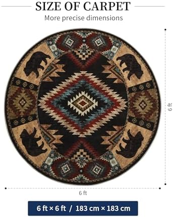 YIHOUSE Washable Western Cabin Round Rug, 6ft