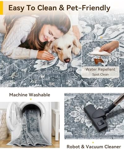 RELEANY Washable Area Rug, Runner 2'x6', Grey/White/Beige