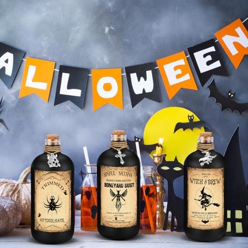 Uiifan 31 Pcs Halloween Potion Bottles Set with Cork, Black, 8.5 oz