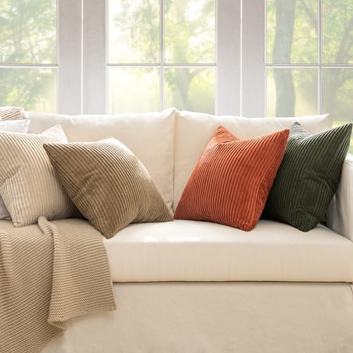 MIULEE Fall Corduroy Decorative Throw Pillow Covers Rust-Olive Green 16x16