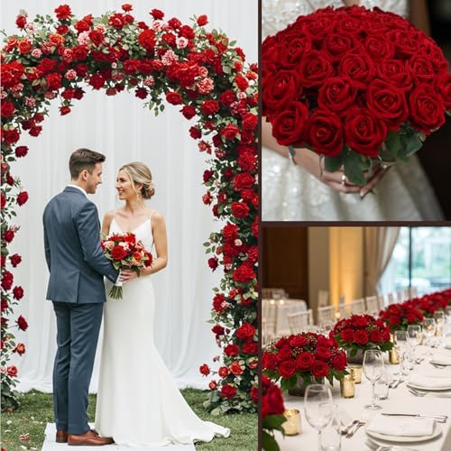 Auihiay 104pcs Red Roses Artificial Flowers, Realistic Faux Red Roses