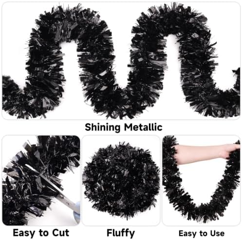 KINGLAKE Halloween Black Tinsel Garland 33 FT