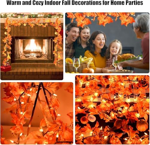 Fall Decorations for Home 9FT Plug in Fall Lights with 50 Orange Incandescent Bulbs UL Certified Connectable Lighted