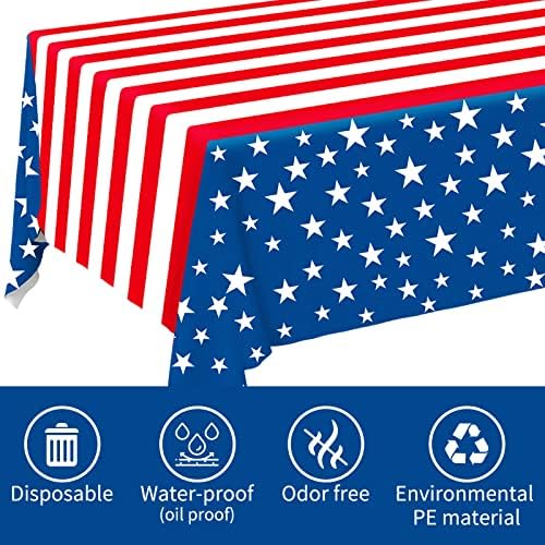 Gatherfun 4th of July Tablecloth Disposable Plastic Waterproof Table Cover for Veterans Day Election Day Independence Day American Flag Patriotic Party Decorations 3PCS 54 X 108 inch
