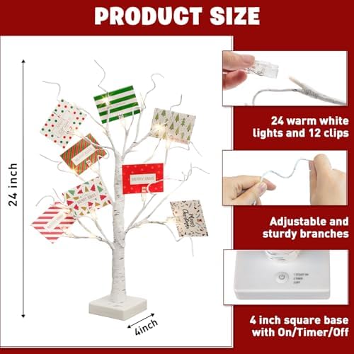 EAMBRITE Christmas Tree with Gift Cards, Money Tree Gift Holder 2 FT 24 LED