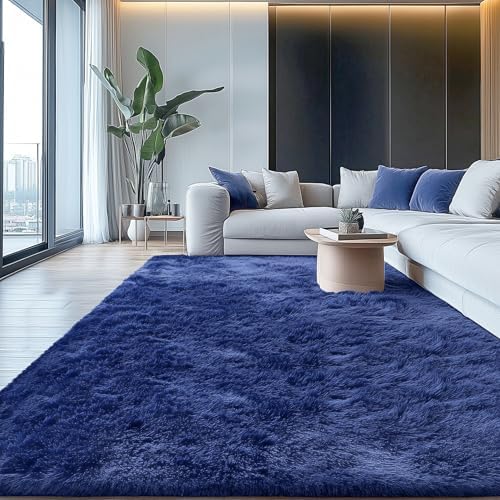 OLANLY 5x5 Area Rugs for Living Room Bedroom, Machine Washable Soft Fluffy Shaggy Bedside Rug, Indoor Floor Carpet for