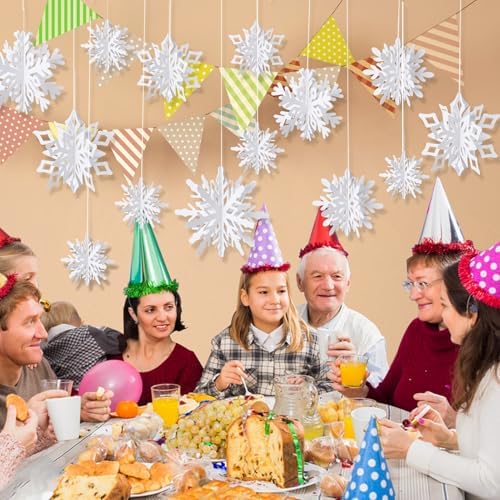 36 Pcs Christmas Hanging Snowflakes Decorations 3D White Paper Snowflakes Hanging Garland Winter Snowflake Ornaments for Christmas Tree Winter Wonderland Holiday New Year Home Party Decor