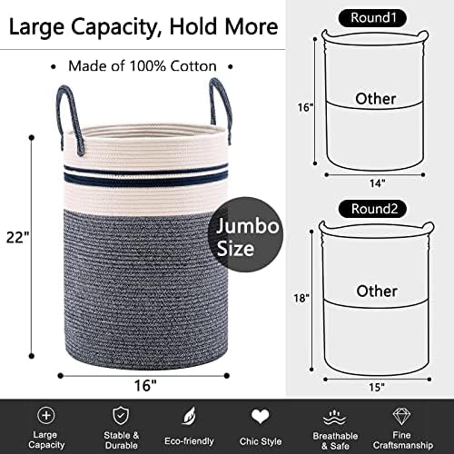 YOUDENOVA Cotton Rope Laundry Hamper Basket, 72L Blanket Basket for Nursery