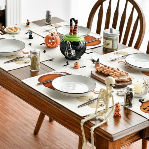 Artoid Mode Beige Boo Ghost Halloween Placemats Set of 4-12 x 18 Inch
