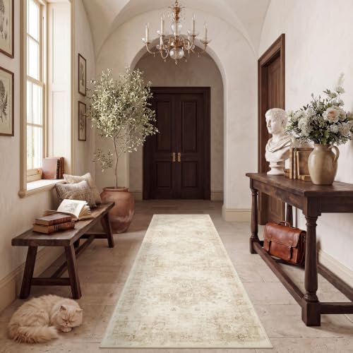 Garvee 2x6 Washable Runner Rug Non Slip Vintage Boho Beige Hallway Runner