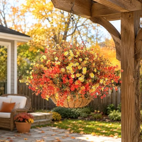 24 Bundles Artificial Fall Flowers for Outdoors Decor, Fake Mums Plants