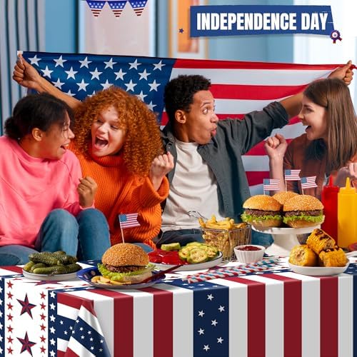 OHOME 4th of July Decorations - Red White and Blue Tablecloth for 250th Anniversary American USA Merchandise - Fourth of July Accessories for Home Outdoor | Patriotic American Flag Party Favors,2 Pack