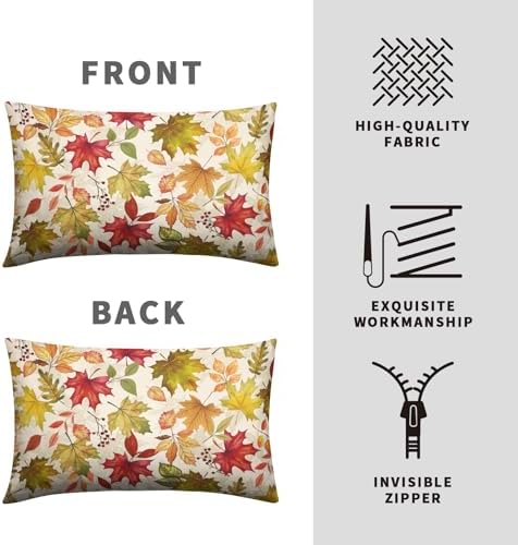 Fall Leaves Pillow Covers 12x20 Set of 2 Maple Leaf Autumn Lumbar Throw Pillows Seasonal Thanksgiving Harvest Pillowcase Rustic Farmhouse Cushion Case for Outdoor Couch Porch Patio
