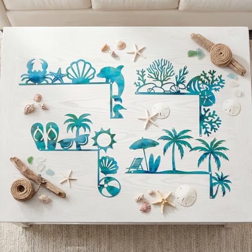 MorningRo 4 Pcs Beach Themed Door Frame Topper Nautical Metal Wall Art