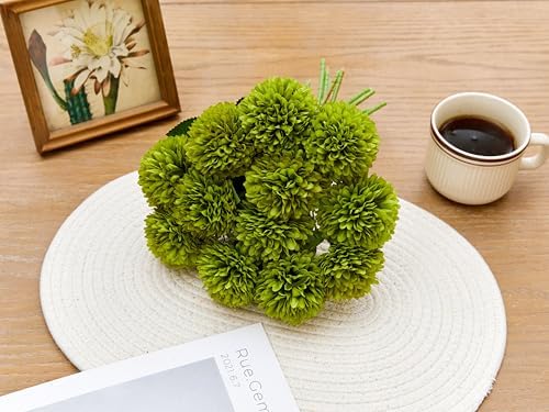 SITUMEIZI 12 Pcs Green Artificial Chrysanthemum Flowers, Fake Mums