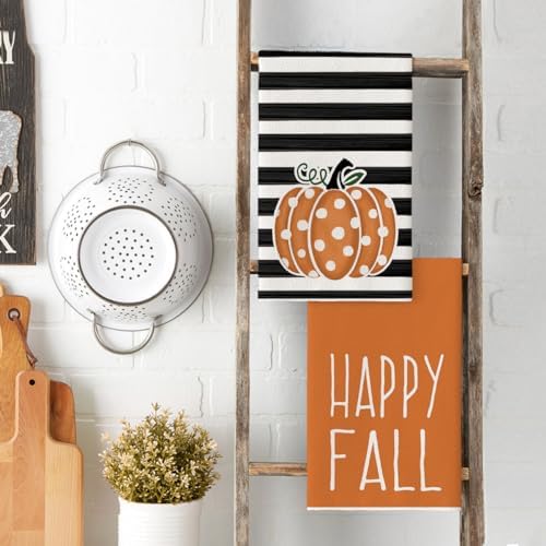 Artoid Mode Polka Dot Hello Pumpkin Fall Kitchen Towels Set of 4 18x26 Inch
