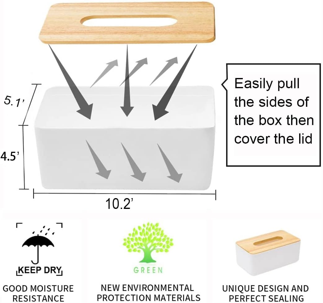 Wood Tissue Box Cover Gloves Box Holder Wooden Rectangular Tissue / White / 10.2 x 5.1 x 4.5 / Large