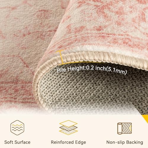 RELEANY Washable Area Rug, Runner 2'x10', Pink/Light Vintage Pink