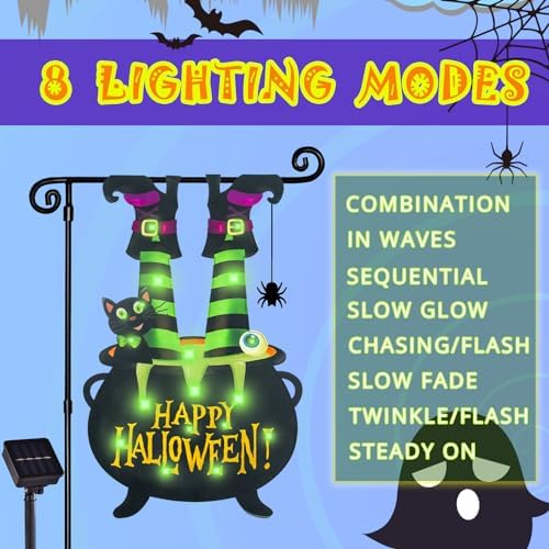 Halloween Lighted Garden Flag, Witch Feet Yard Decor, 12x18 In