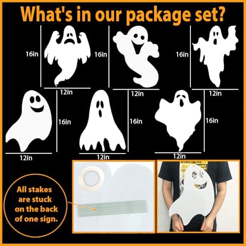 Halloween Yard Decorations, Ghost Lawn Stakes Signs for Outdoor Party Decor