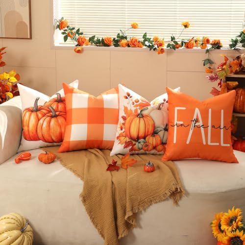 TOYPOPOR Fall Pillow Covers 16x16 4Pcs Double‑Sided Print Autumn Home Decor