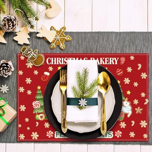 Hushee 6 Pack Christmas Gingerbread Man Placemats 12x18 Inch Washable