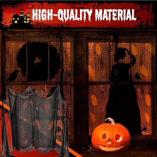 (30 x 420 in. Halloween Creepy Cloth, Spooky Giant Cheese Cloth Tapestry for Halloween Party Supplies Decorations Outdoor Yard Home Wall Decor, Black