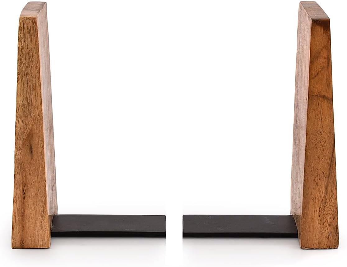 Office Bookends Iron & Acacia Wood Tree of Life Office Bookends