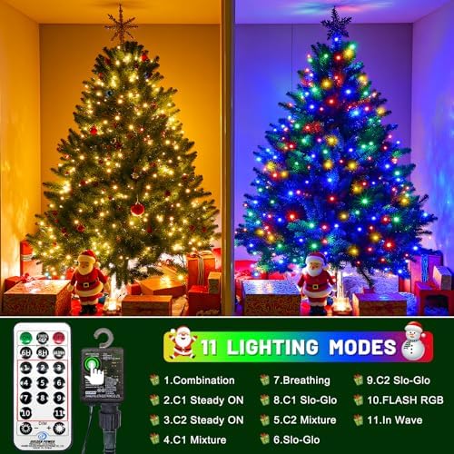 100FT 300 LED Color Changing Christmas Lights, Warm White & Multicolor