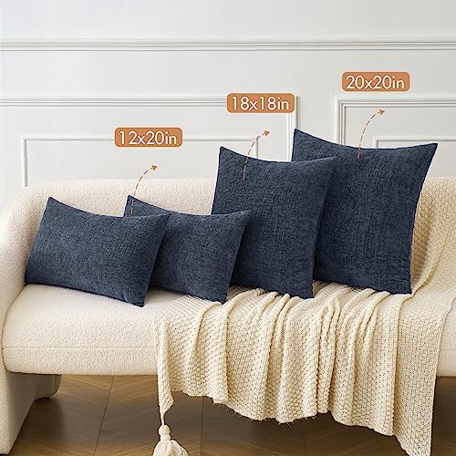 MIULEE Soft Chenille Lumbar Throw Pillow Covers Dark Navy 12x20 Pack of 2