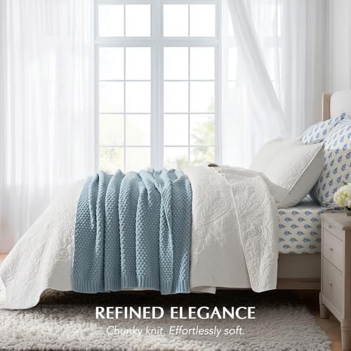EVERGRACEHOME Chunky Chenille Knit Throw Blanket, 50 x 60, Chambray Blue