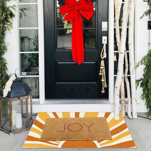 Front Door Mat Indoor Outside Entrance - 2x3 Orange Boho Sun Rug