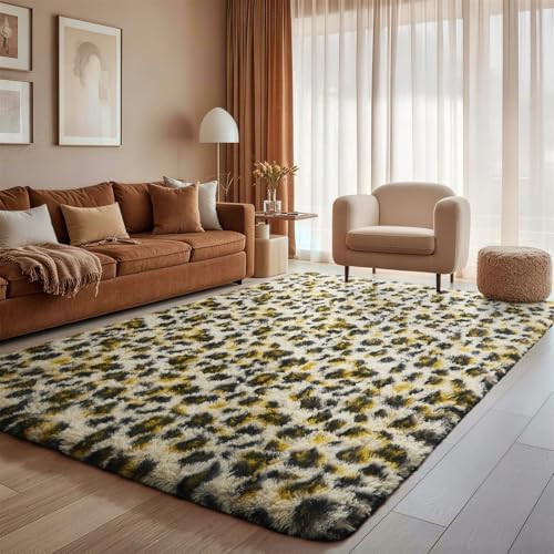 Ophanie Leopard Rugs for Bedroom Living Room, Cheetah Print Rug Fluffy Shag Large Fuzzy Plush Soft Throw,Large Shaggy