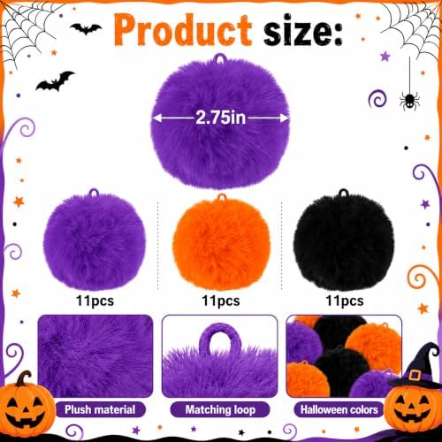 33Pcs Large Halloween Yarn Pom Pom Balls, 2.7" Fuzzy Fluffy Pompom Balls