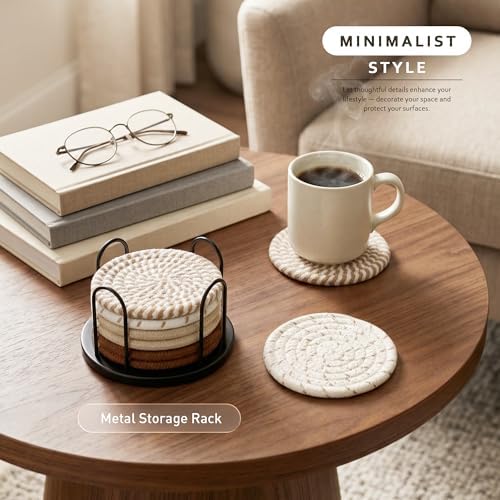 Lazebox Coasters Set of 8 for Drinks, 4 Inch Large Coasters for Coffee Table, Tabletop Protection for Hot & Cold