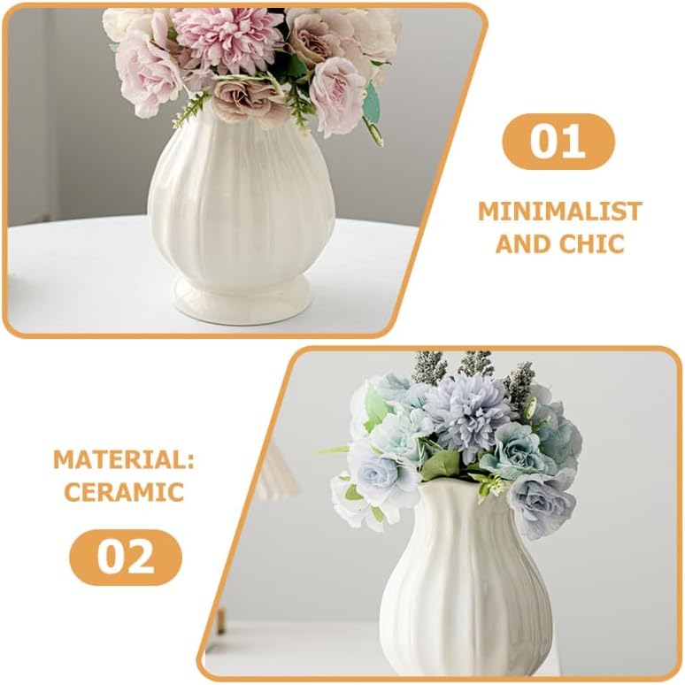 Ceramic Flower Vase Small Decorative Vase for Dried Flowers Minimalist Home / White / 6.69 Inch
