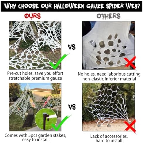 Runleo Giant Spider Webs Halloween Decorations Outdoor Beef Netting Pre-Cut