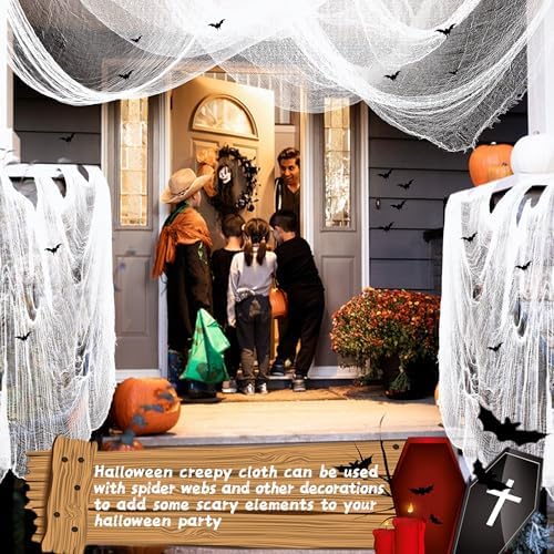 Xgunion Creepy Cloth - 315x87 inch Spooky Gauze for Halloween Party Supplies, Indoor/Outdoor Haunted Houses (White)