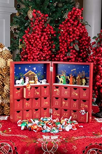 Clever Creations Wooden Nativity Advent Calendar | Book-Style Christmas Countdown with 24 Drawers | Hand-Painted Nativity Scene Figurines | Reusable Holiday Decoration | Freestanding Design