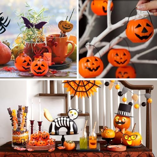 3 Otters 12PCS Mini Halloween Pumpkin Buckets, Small Pumpkin Candy Buckets