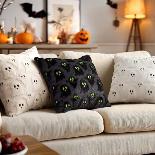 MIULEE Black Halloween Pillow Covers Cute Ghost Decor Set of 2 18x18