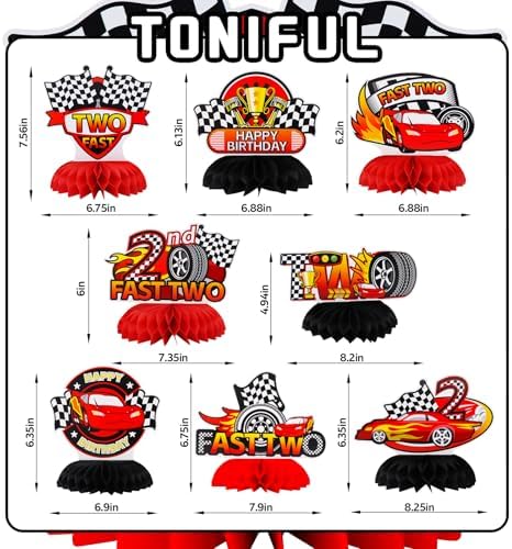 TONIFUL Two Fast 2nd Birthday Black and Red Race Car Themed Centerpieces