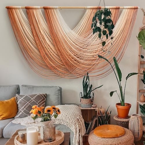 Macrame Wall Hanging Orange Boho Fiber Art Large Decor 57"W*31"L